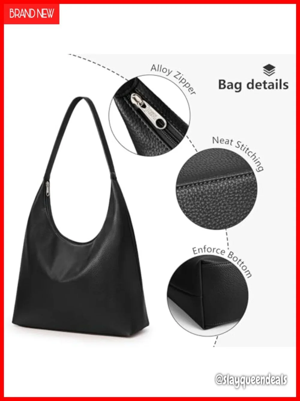 Slouchy Vegan Leather Hobo Shoulder Bag 18L
